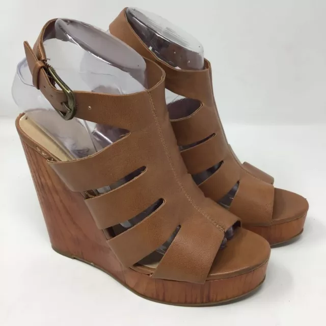 Lucky Brand Sandals Womens Ravinna  Brown Ankle Strap Wedge Heels Buckle 7 M