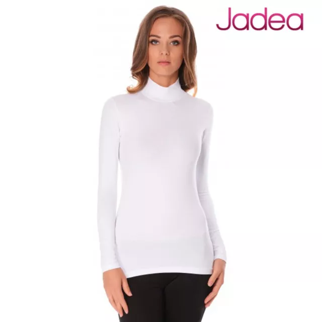 Maglia donna Jadea manica lunga a lupetto in cotone elasticizzato bianco