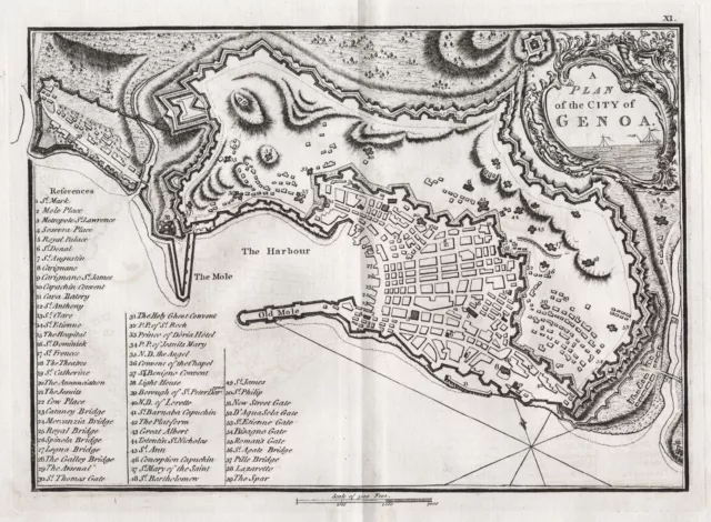Genova Génova Liguria Italia Plan Grabado Incisione Andrews 1770