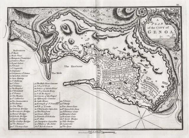 Genova Genua Liguria Italia Italy Plan engraving incisione Andrews 1770