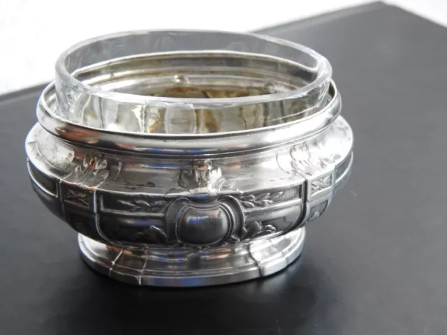 ANCIENNE SALIÈRE POIVRIÈRE de TABLE MÉTAL ARGENTE RÉCIPIENT VERRE MÉNAGÈRE