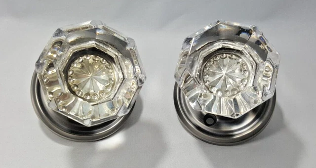 Emtek Glass Crystal Door Knob Set of 2 in Pewter Finish for Hall or Closet