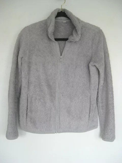 Uniqlo womens S Small Grey fleece sherpa teddy jacket-EUC pockets fuzzy