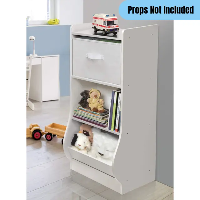 Kids Toy Storage Nook Bookcase Bin Playroom Nursery Small Space Organizer White
