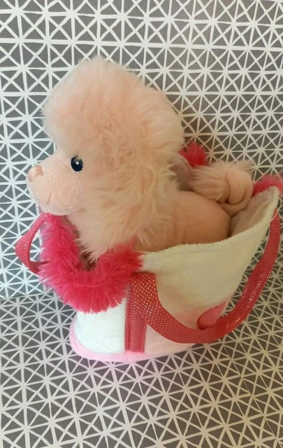 Peluche doudou chien caniche rose et son petit sac rose blanc coeur Gipsy