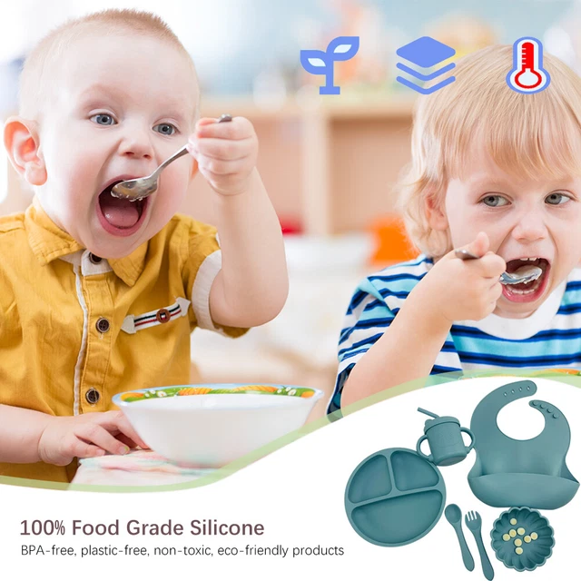 Juego de 6 piezas/juego de vajilla de silicona para bebés antideslizante juego de alimentación para niños