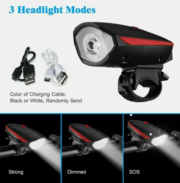 USB Rechargeable LED Bicycle Headlight Bike Head Light Front Lamp Cycling + Horn