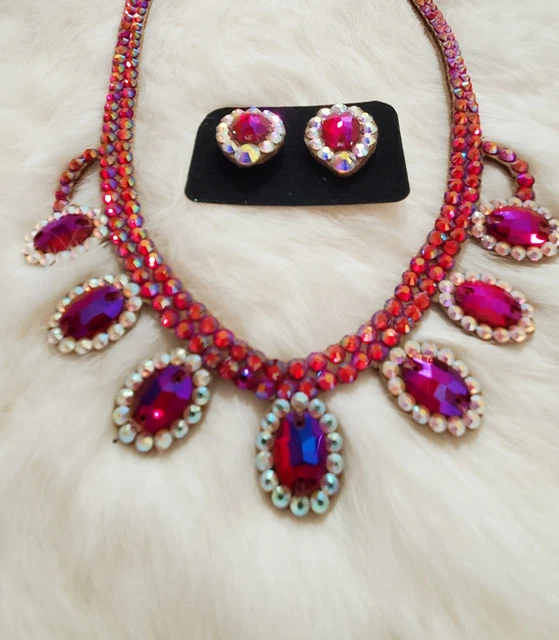 Set of Necklace & Clip on Earrings Hyacinth AB  Ballroom Dance Jewelry