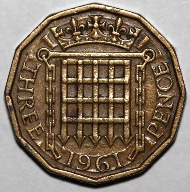 1961 Great Britain   3 Pence   Elizabeth II   21.7mm