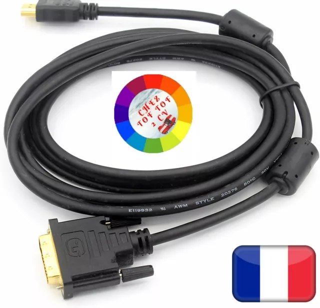 Câble de liaison  HDMI mâle vers DVI-D mâle (24+1) longueur 10 M plaqué or neuf