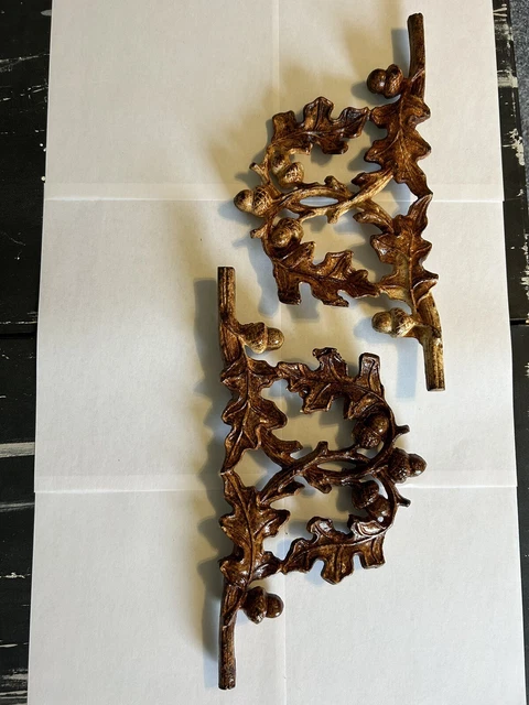 2 Cast Iron Antique Style Double sided Maple Acorn Clean Pair Clearcoat FLOWER