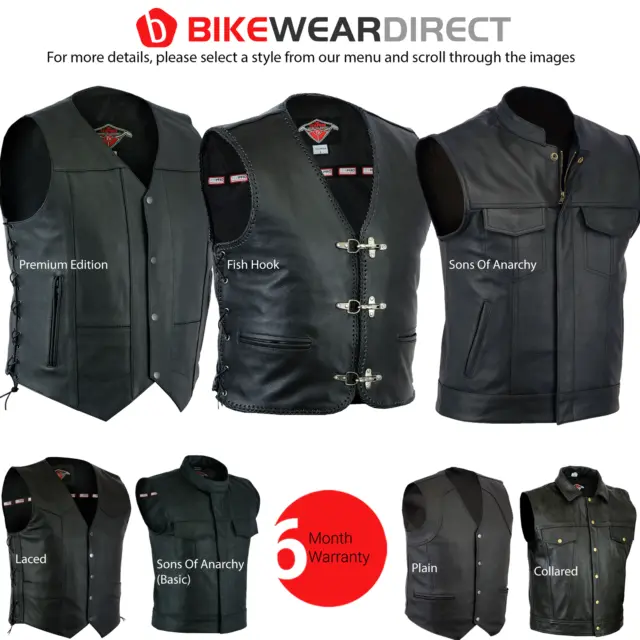 Mens Real Leather Waistcoat Motorbike Motorcycle Biker Genuine Gillet Vest Cut