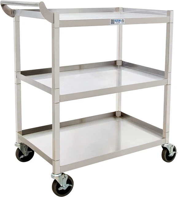 GSW Stainless Steel Solid 1-Inch Tubular Utility Cart with 5-Inch Swivel Caster