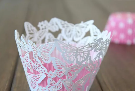 10x White butterfly laser cut cupcake wrappers wedding party favour decoration
