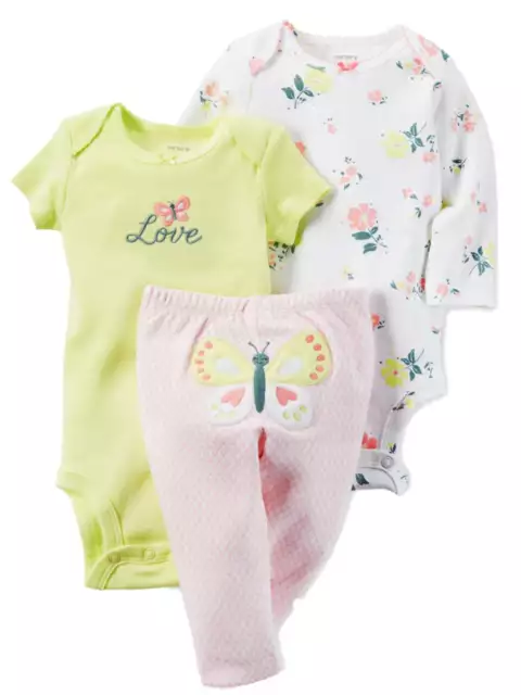 Carters Infant & Toddler Girls Baby Outfit Yellow Body Suit Butterfly & Pant