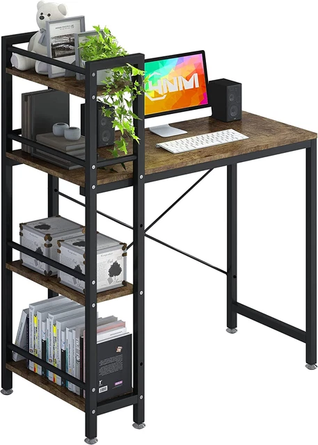 35" Small Computer Desk with 4-Tier Bookshelf, Home Office Desk Writing Workstat