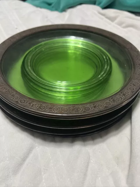 Lot of 6-Tiffin-Franciscan Rambler Rose Green Lunch Plate Gold Border 8 1/8”D