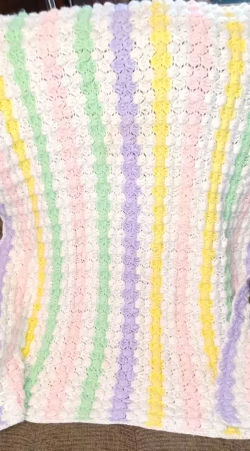 Vintage Handmade Crochet Afghan Throw  Lap Blanket  Baby Colors 41x51