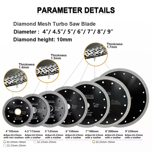 4"-9" Mesh Turbo Diamond Saw Blade Circular Cutting Disc Ceramic Tile 105-230mm 2