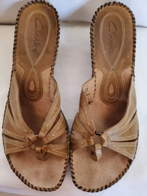 🏝CLARKS🏝  Brown Leather Vintage Boho Casual/Dress Comfort Sandals Wm's Sz. 9.5