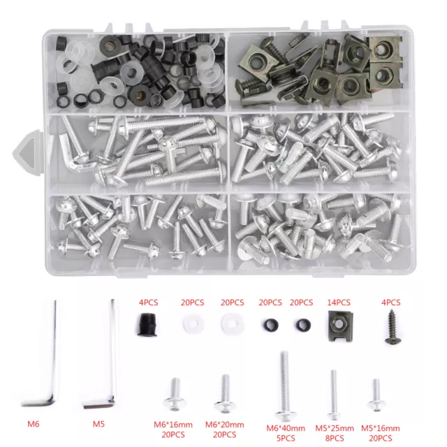 177PCS Sportbikes Motorcycle Fairing Bolts Kit M5/M6 Fastener Screws Silver UK