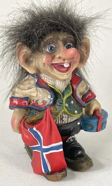 Traditional Nord Suvenir  Norway Troll Gnome Folk Art Skier Figurine Souvenir