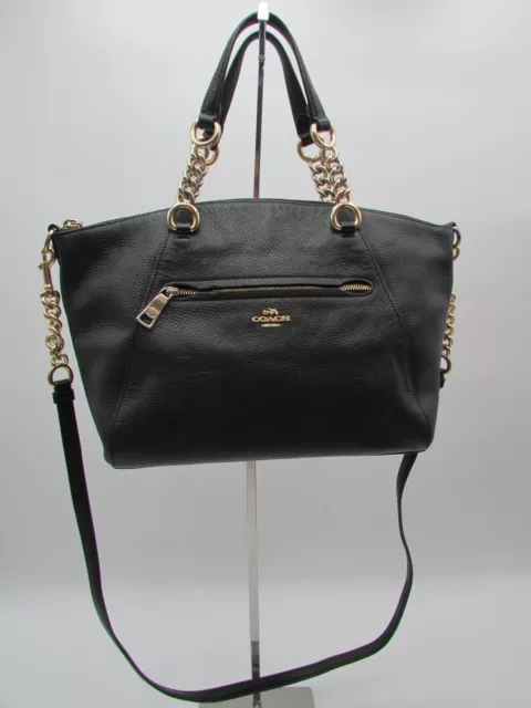 Coach Prairie Black Pebble Leather Chain Satchel Handbag Purse