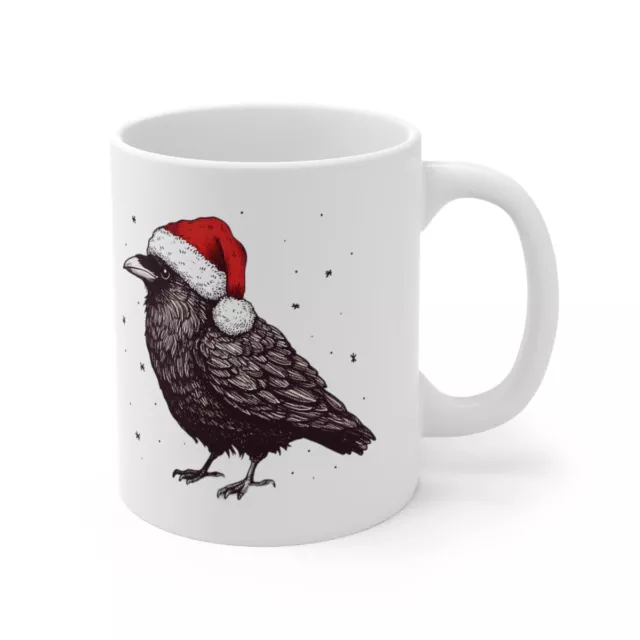 Christmas Raven Ceramic Mug 11oz Spooky Christmas Cup Gift Crow Santa Hat