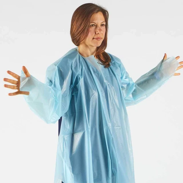 10 Pack Polyethylene Level 1, Disposable Non-Surgical Isolation Gowns Blue