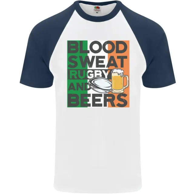 Maglietta da baseball Blood Sweat Rugby and Beers Ireland divertente da uomo S/S 2