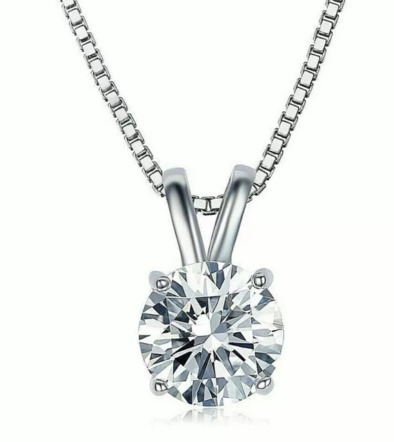 2 Ct Round Cut Certified Moissanite 14K White Gold Solitaire Pendant 8mm $995.00