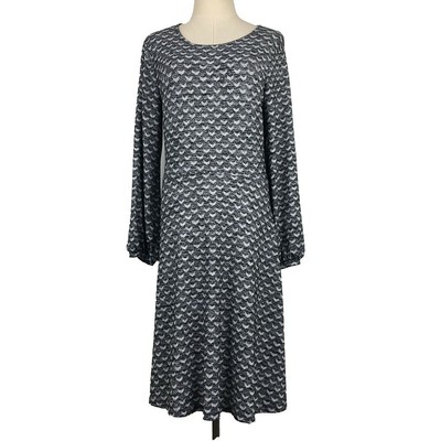Gap Polka Dot Fit Flare Knit Dress M Gray Knee Length Balloon Sleeve 38x38