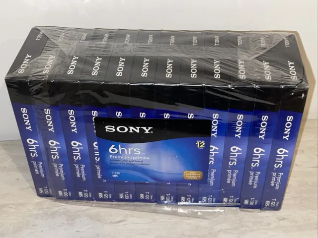 SONY T-120VL 12 Pack 6 hour Blank VHS Premium Grade VCR Video Tapes NEW