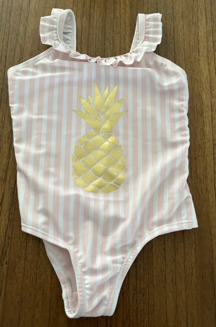 Toddler Girls Sweet Pineapple Bathers Swimsuit Pink Striped Size 2 Excellent Con