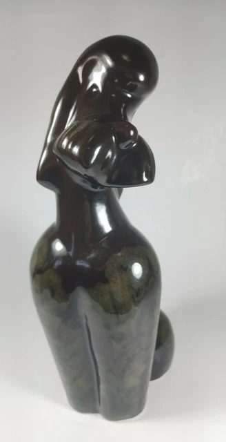 MCM Vintage Schnauzer Dog Statue Brown Green Ceramic Large Figurine Puppy 2