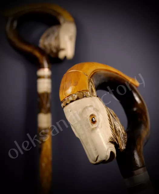 Goat Woodcarved Art Canes Walking Stick Wooden Unique Handmade Cane Hiking Staff