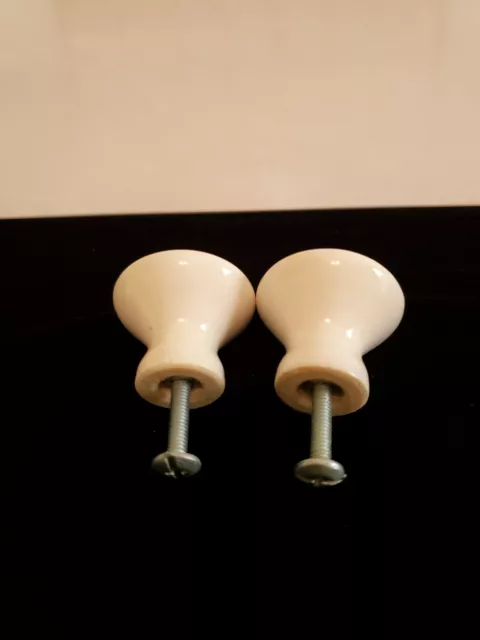 White Ceramic Porcelain Knobs Pulls VTG Mushroom style & screws (2)
