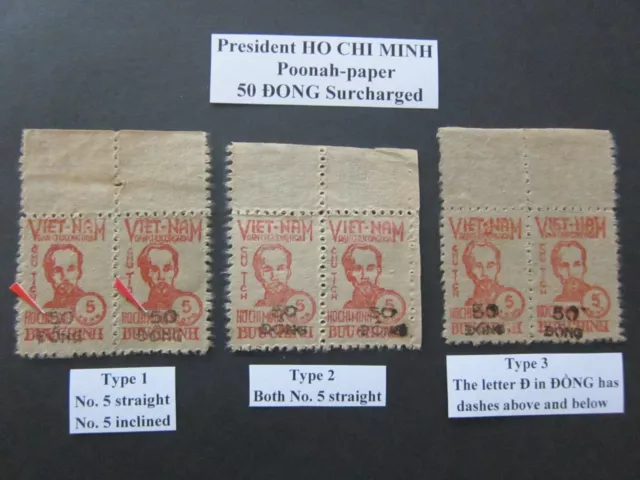 VIET MINH 1949 - President HO CHI MINH 50 DONG SURCHARGED / Poonah-paper – MNH.