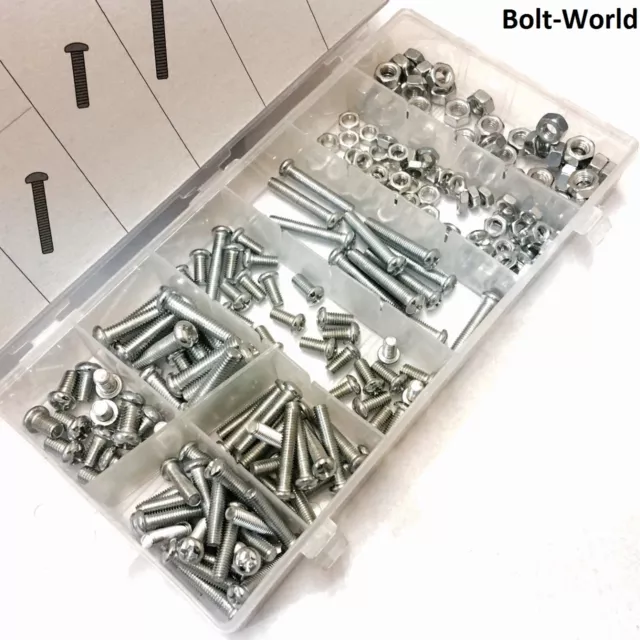 220 Pcs M5 M6 Nuts Bolts Assorted Box Phillips Dome Pan Head Machine Screw