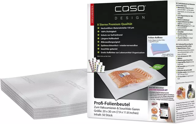 CASO Profi- Folienbeutel 20X30 Cm / 50 Beutel, Für Alle Vakuumierer, Bpa-Frei, S