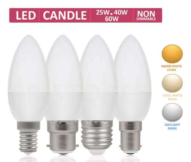 LED Candle Small Screw E14 Bulbs 25w 40w 60w Bayonet B22 B15 Screw E27 Daylight