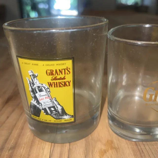 Grant's Scotch Whisky Drinking Glass Tumbler x 2 Vintage 1980s Advertising Bar