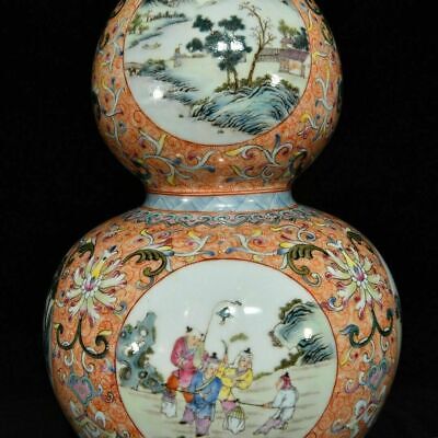 12.6"China Qianlong marked famille rose porcelain man hill water  bottle   vase 3