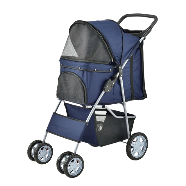 pro.tec Poussette pour Chien Pet Stroller Protège-Pluie Bleu 73 x 46 x 100 cm