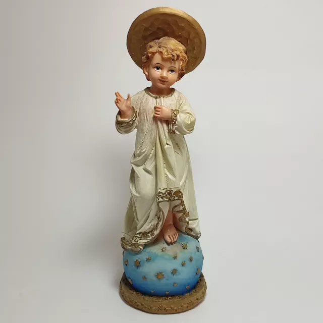 Statua di Gesù Bambino Benedicente da 20 cm in Resina con Veste e Globo ai Piedi
