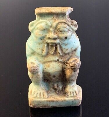Ancient Egyptian Faience Amulet Of God Bes; 18Th Dynasty 1550-1292 Bc!!