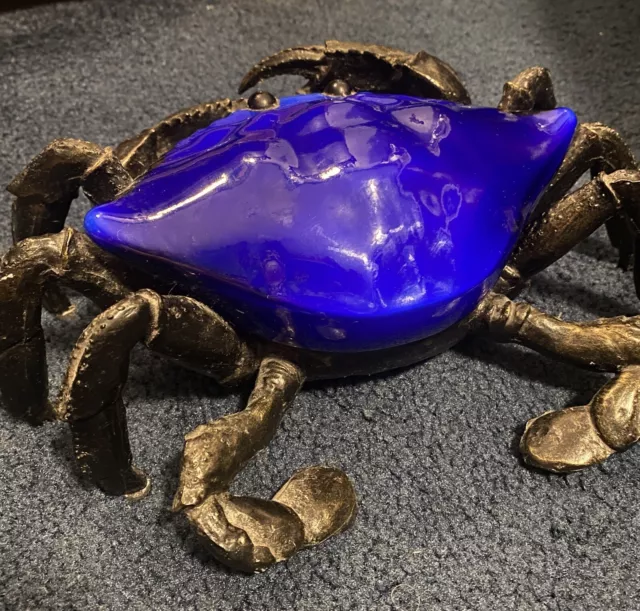 Nautical Tiffany Style Dark Blue Crab Lamp - WORKING 3