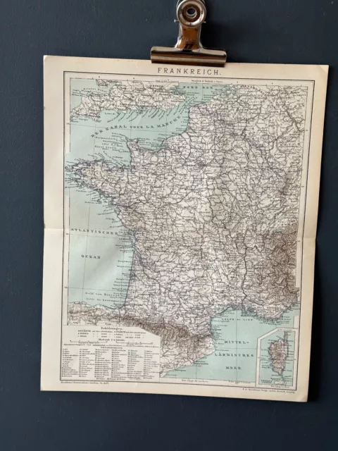 Map of France Rare Antique Brockhaus Map Print from 1900's FREE POSTAGE