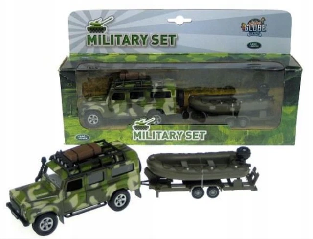 MILITARY SET CAR Land Rover Defender with Pontoon Model Diecast 1:32 ...