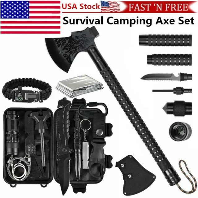 Camping Survival Gear Axe Set Military Hatchet Tactical Outdoor Hunting Tool Kit